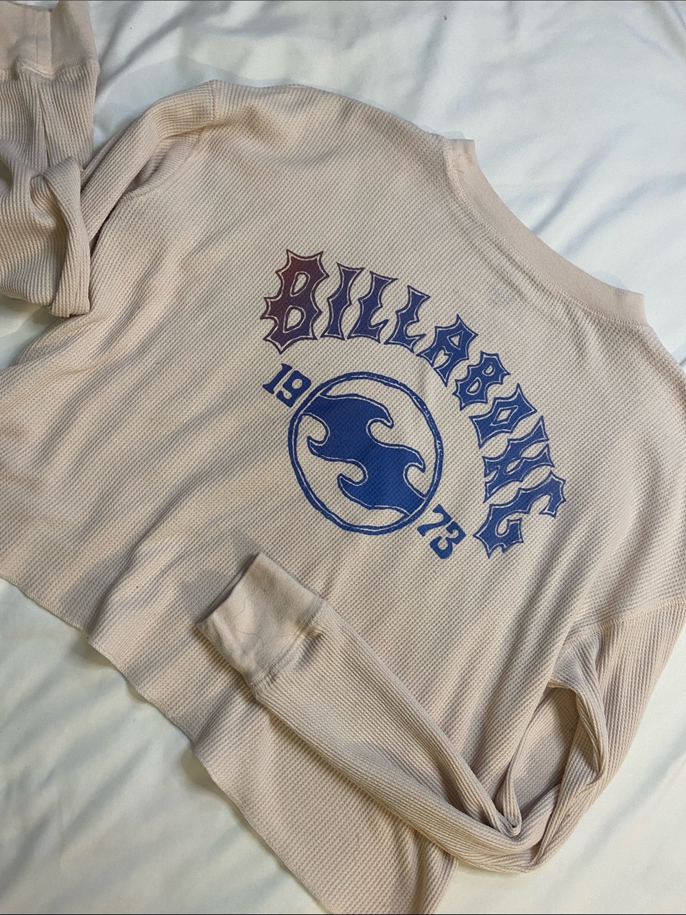 Billabong Pale Pink Cropped Waffle Crewneck Sweater